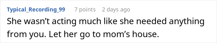 Text comment about a woman refusing to help her homeless sister-in-law and suggesting she go to their mom’s house instead. Text comment about a woman refusing to help her homeless sister-in-law and suggesting she go to their mom’s house instead.
