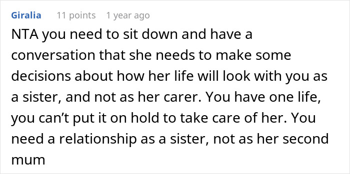 Screenshot of a Reddit comment discussing the frustration of a caretaker snapping at her sister after years of sacrifice and guilt trips. Screenshot of a Reddit comment discussing the frustration of a caretaker snapping at her sister after years of sacrifice and guilt trips.