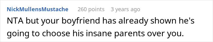 Screenshot of an online comment discussing a mother-in-law making son’s girlfriend sleep in a different room over church and prayer issues.