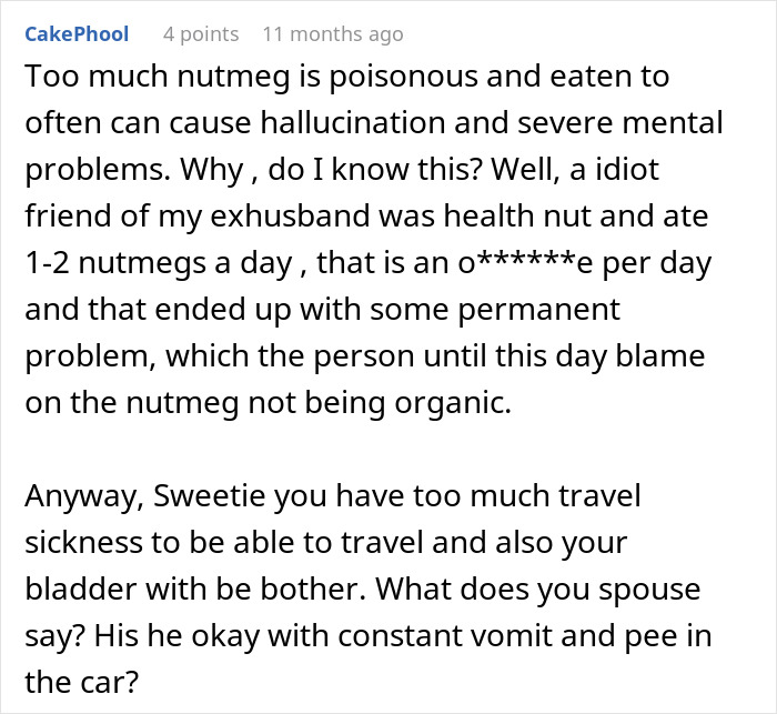 Comment discussing health risks of bad MIL cooking causing a pregnant woman to consider skipping Thanksgiving. Comment discussing health risks of bad MIL cooking causing a pregnant woman to consider skipping Thanksgiving.