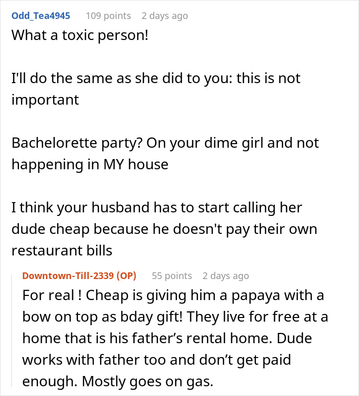 Comments discussing a woman giving her brother a papaya birthday gift and calling him cheap for not paying bills. Comments discussing a woman giving her brother a papaya birthday gift and calling him cheap for not paying bills.
