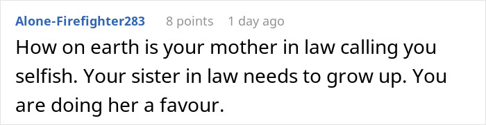 Comment on a post about woman refusing to let homeless sister-in-law move in, addressing family conflict and accusations. Comment on a post about woman refusing to let homeless sister-in-law move in, addressing family conflict and accusations.