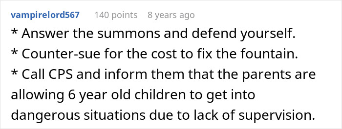 Comment discussing legal advice about kids using neighbor’s yard leading to injury and lawsuit for $10,000 settlement. Comment discussing legal advice about kids using neighbor’s yard leading to injury and lawsuit for $10,000 settlement.