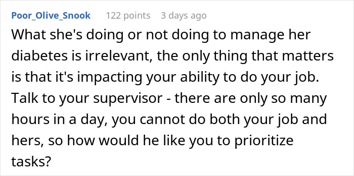 Alt text: Woman eats what she shouldn’t at work, causing coworker to face consequences and affect job performance.