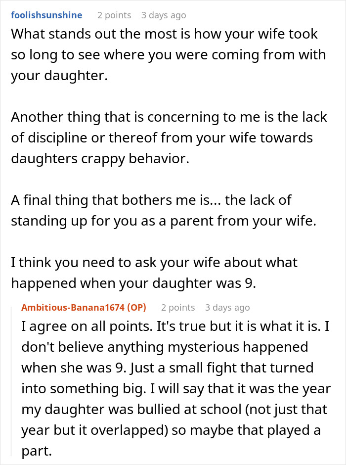Reddit conversation discussing disciplining a teen’s rude attitude and standing up as a parent amid family struggles.