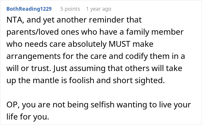 Comment about caretaker frustration and guilt trips, emphasizing sacrifices and family care responsibilities. Comment about caretaker frustration and guilt trips, emphasizing sacrifices and family care responsibilities.