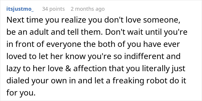 Screenshot of a Reddit comment criticizing a guy who wrote wedding vows with ChatGPT before his bride ran away from the altar. Screenshot of a Reddit comment criticizing a guy who wrote wedding vows with ChatGPT before his bride ran away from the altar.