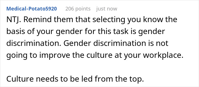 Comment on workplace culture addressing analyst asked to stock snacks and plan parties refusing free labor.
