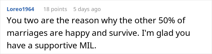 Comment from Loreo1964 discussing a supportive mother-in-law amid a wedge between brother and wife situation.