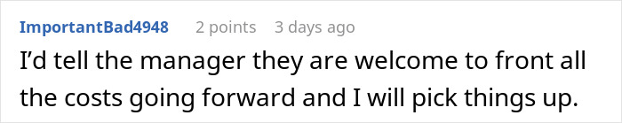 Comment about telling the manager to cover costs, related to coworkers ghosting the birthday organizer on Venmo.