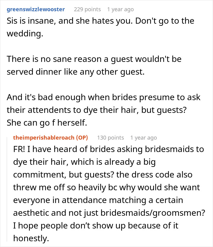 Ginger Woman Stunned After BF's Sis Wants Her To Dye Her Hair Black For The Wedding, Says No Way Ginger Woman Stunned After BF's Sis Wants Her To Dye Her Hair Black For The Wedding, Says No Way