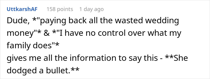 Screenshot of a social media comment discussing a failed wedding involving AI-written vows and criticism of AI users. Screenshot of a social media comment discussing a failed wedding involving AI-written vows and criticism of AI users.