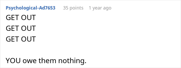 Screenshot of a Reddit comment urging a teen to stand firm about never babysitting step-siblings again, reflecting family conflict.