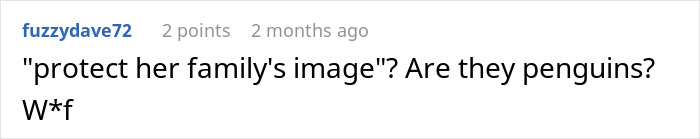 Screenshot of an online comment questioning the idea of protecting the family image in secret wedding invites controversy.