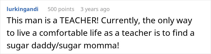 Text post from a user discussing a teacher's view on finding a sugar daddy or momma for a comfortable life. Text post from a user discussing a teacher's view on finding a sugar daddy or momma for a comfortable life.