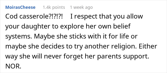 Comment discussing mom reaching breaking point as in-laws mock daughter’s paganism and bring forbidden foods.