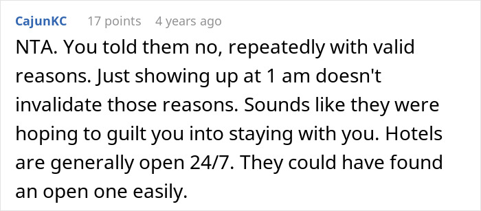 Screenshot of a Reddit comment discussing a family surprise at 1 a.m. on Christmas that resulted in getting kicked out. Screenshot of a Reddit comment discussing a family surprise at 1 a.m. on Christmas that resulted in getting kicked out.