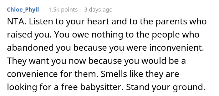 Comment discussing the feelings of an abandoned son towards parents wanting a happy family reunion after 17 years. Comment discussing the feelings of an abandoned son towards parents wanting a happy family reunion after 17 years.