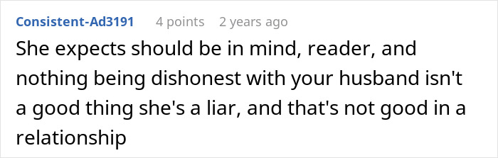 Screenshot of an online comment discussing friendship crumbling after a woman exposes her friend’s secret to her husband.