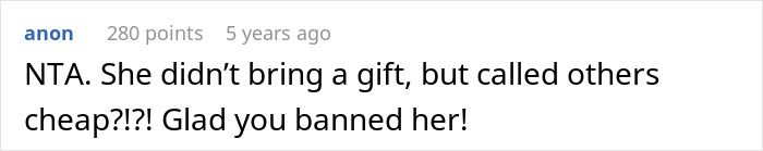 Comment criticizing sister-in-law mocking grieving dad for not spending enough money on daughter’s birthday.
