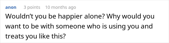 Comment on a forum post discussing a woman buying expensive gifts for boyfriend&rsquo;s kids and being excluded from Christmas plans.