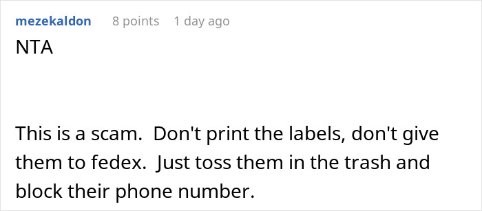 Comment on a forum post advising not to return wrongly sent packages due to company expecting customer to pay shipping costs.