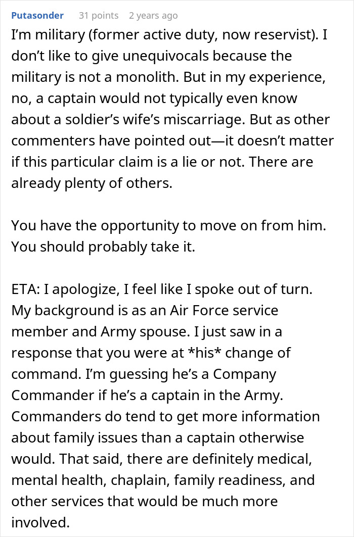 Commenter sharing military experience while discussing man lying about master's degree and wife uncovering the truth. Commenter sharing military experience while discussing man lying about master's degree and wife uncovering the truth.