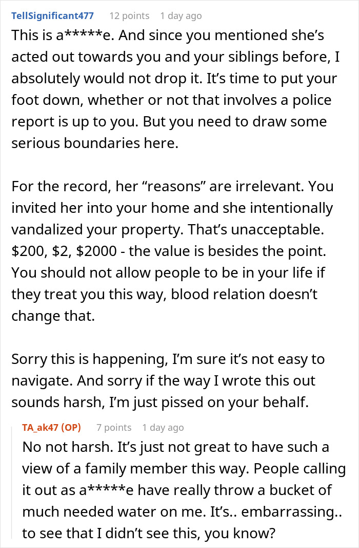 Reddit comments discussing woman deciding to destroy child’s Christmas presents over sister’s charity efforts. Reddit comments discussing woman deciding to destroy child’s Christmas presents over sister’s charity efforts.