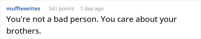 Text post on social media saying someone is not a bad person and cares about their brothers, reflecting stepdaughter's poetic justice.