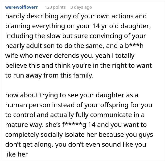 Screenshot of a Reddit comment discussing a man’s struggles with his teen’s rude attitude and family conflicts over five years.