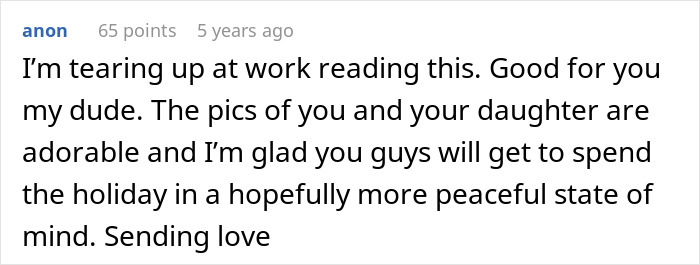 Screenshot of a heartfelt online comment about a father struggling to afford Christmas for his daughter.