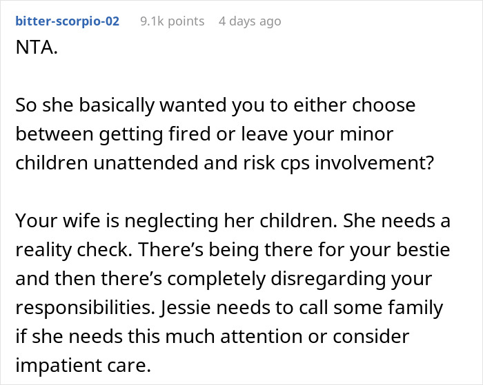 Comment discussing mom prioritizing widowed friend over her own kids, causing husband to be upset for over a month.