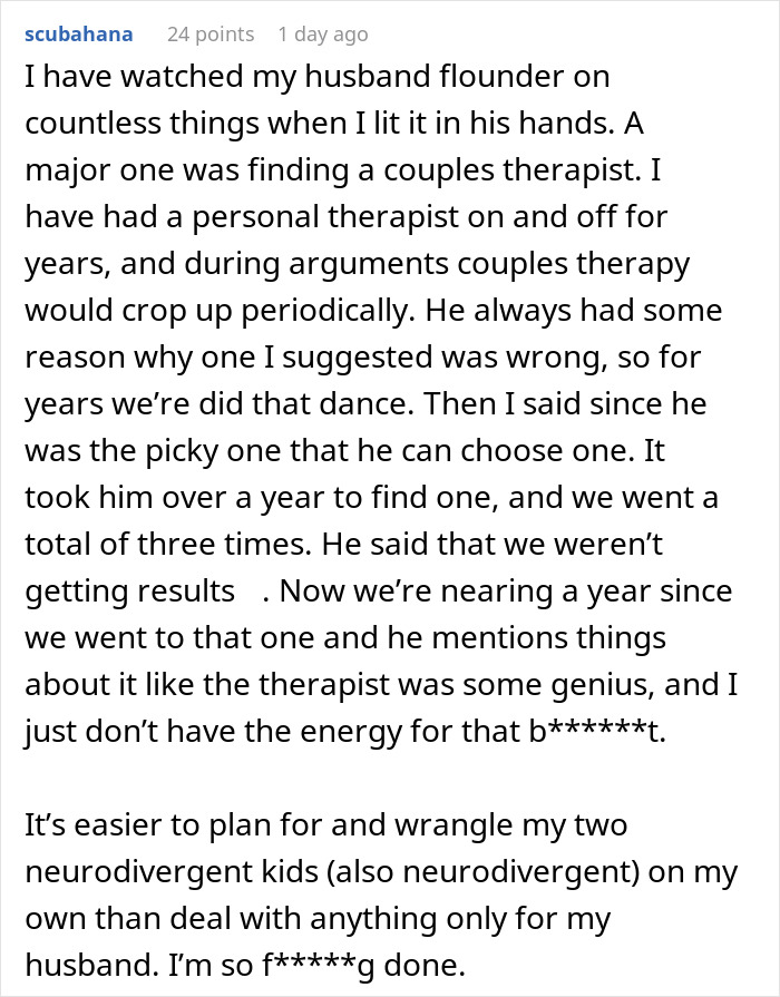 Woman stops treating husband like a kid, struggles with couples therapy and managing family challenges causing chaos in their relationship. Woman stops treating husband like a kid, struggles with couples therapy and managing family challenges causing chaos in their relationship.