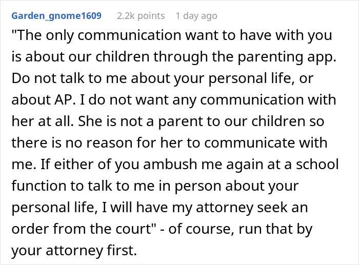Text message showing a tense conversation about parenting communication and disputes involving a cheating husband and ex-wife. Text message showing a tense conversation about parenting communication and disputes involving a cheating husband and ex-wife.