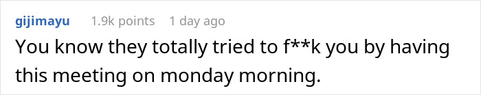 Text message on social media showing a comment about manager and employee time off frustrations in a casual conversation. Text message on social media showing a comment about manager and employee time off frustrations in a casual conversation.