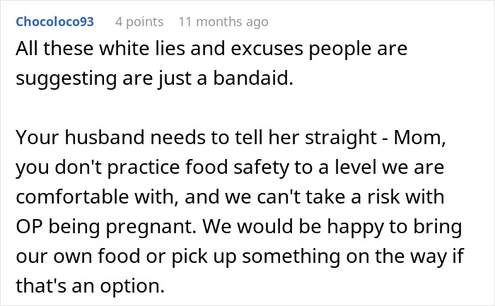Comment discussing concerns about MIL’s cooking hazards and food safety risks for a pregnant woman during Thanksgiving. Comment discussing concerns about MIL’s cooking hazards and food safety risks for a pregnant woman during Thanksgiving.