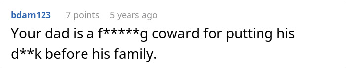 Screenshot of an online comment criticizing a dad for choosing his girlfriend over family in a teen adoption-related discussion.