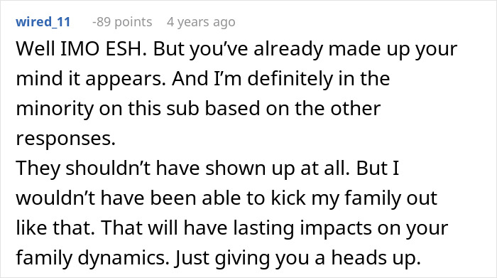 Reddit user shares opinion on family surprise visit at 1 a.m. on Christmas and being kicked out afterward. Reddit user shares opinion on family surprise visit at 1 a.m. on Christmas and being kicked out afterward.