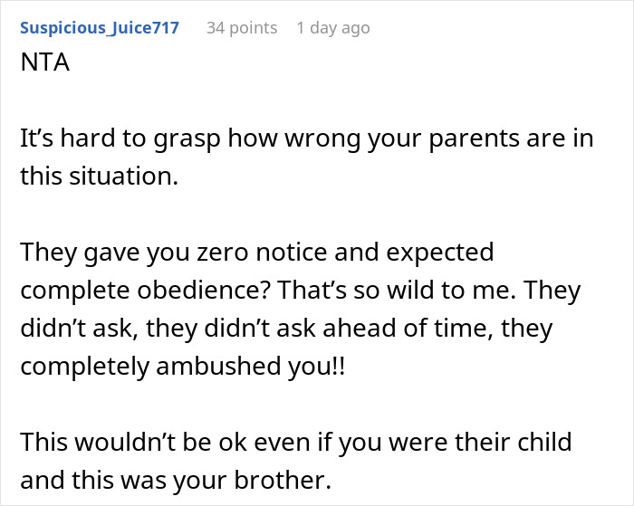 Reddit comment criticizing parents for expecting instant obedience and treating girlfriend’s son like a free babysitter.
