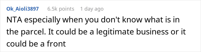 Screenshot of a Reddit comment discussing the problem of companies sending packages to the wrong address and expecting returns.