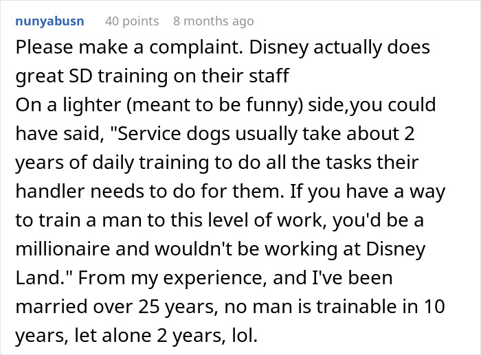 Disneyland security questions about why a disabled woman brought a service dog despite having a boyfriend. Disneyland security questions about why a disabled woman brought a service dog despite having a boyfriend.