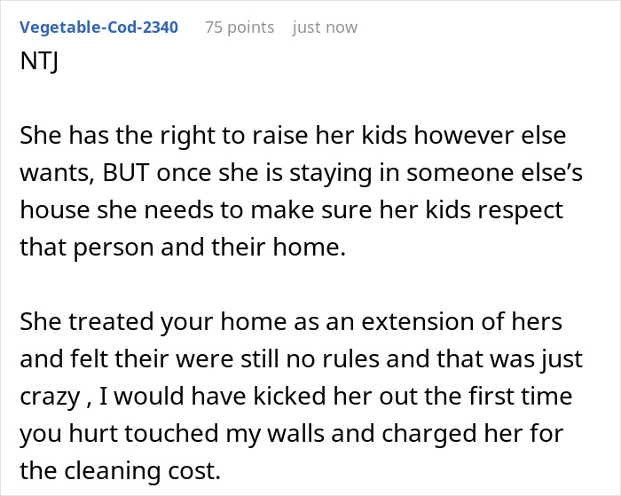 Text excerpt discussing sister gentle parenting house boundaries, emphasizing respect for others' homes and parenting rules.