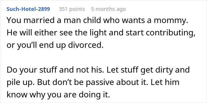 ALT text: Reddit comment advising a wife on dealing with a man who treats her like his servant and the impact on their relationship. ALT text: Reddit comment advising a wife on dealing with a man who treats her like his servant and the impact on their relationship.