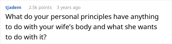 Screenshot of a user comment questioning personal principles related to refusing help to recover from cosmetic surgery. Screenshot of a user comment questioning personal principles related to refusing help to recover from cosmetic surgery.