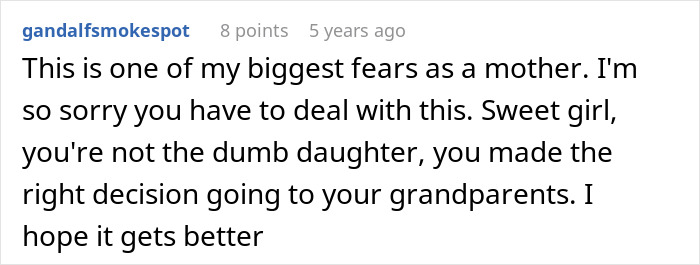 Comment expressing a mother’s fear and support for a teen leaving home after dad chose his girlfriend over her.