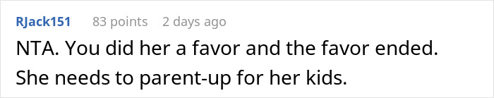 Screenshot of a Reddit comment discussing a mom’s panic calls while her friend babysits overnight.