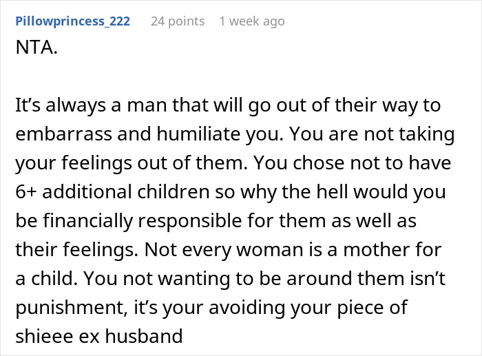 Screenshot of a Reddit comment debating responsibility and feelings about hosting a blended family Christmas with ex&rsquo;s affair kids.