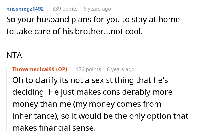 Reddit user discussing challenges of caring for disabled brother and the financial impact on family decisions. Reddit user discussing challenges of caring for disabled brother and the financial impact on family decisions.