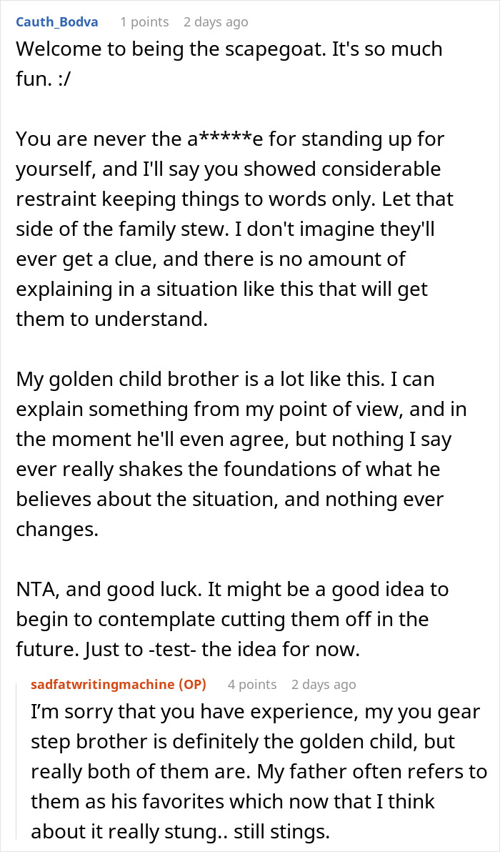 Comments from a forum discussing family conflict after a woman’s remarks about her stepdaughter’s sexuality at Thanksgiving. Comments from a forum discussing family conflict after a woman’s remarks about her stepdaughter’s sexuality at Thanksgiving.