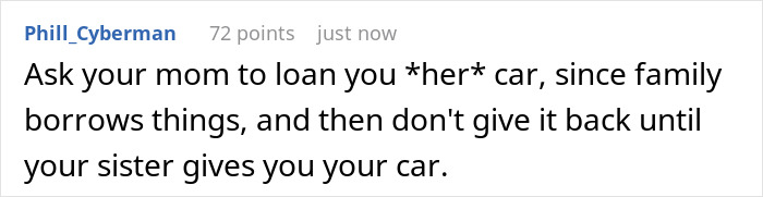 Screenshot of a social media post about a lady borrowing a car for one hour and keeping it for days.